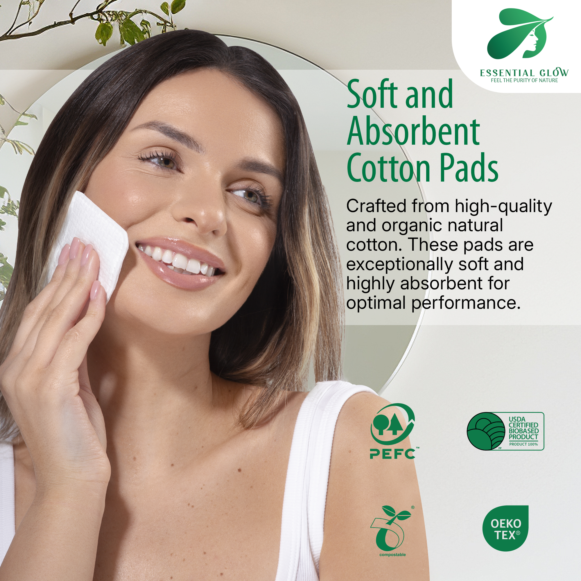 Essential Glow XL Face Pads, Triple Layered, Ultra Smooth, Durable (60 Pads)