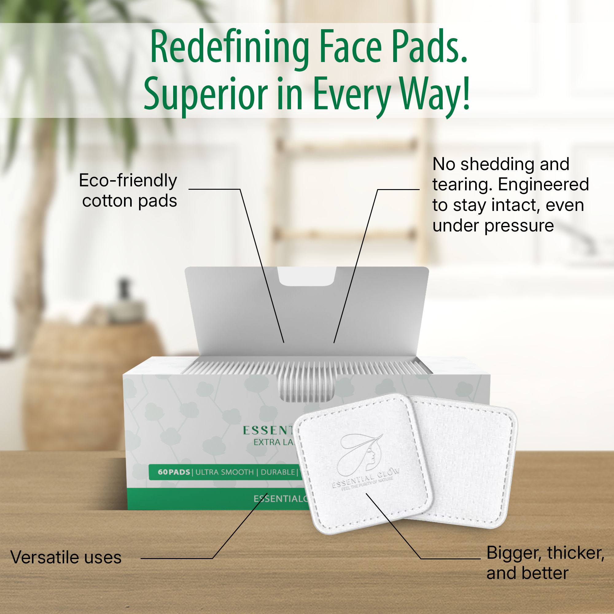 Essential Glow XL Face Pads, Triple Layered, Ultra Smooth, Durable (60 Pads)