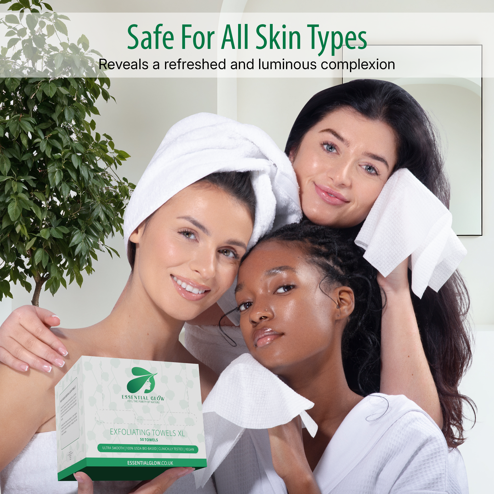 Essential Glow XL Disposable Face Towels, Ultra Smooth, 100% Biobased, 50 Towels