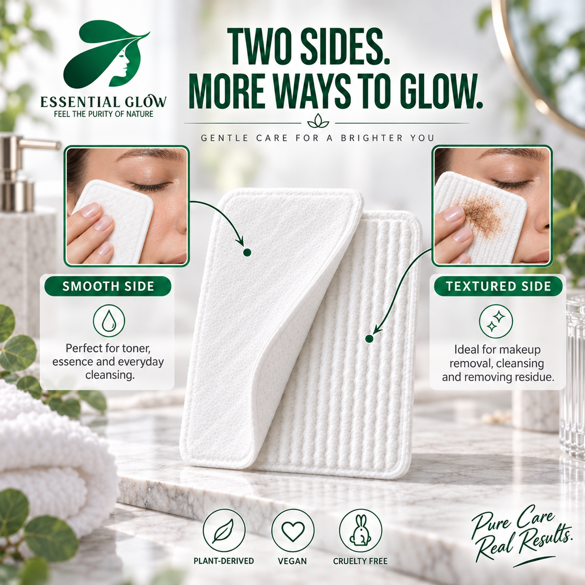 Essential Glow XL Face Pads, Triple Layered, Ultra Smooth, Durable (60 Pads)
